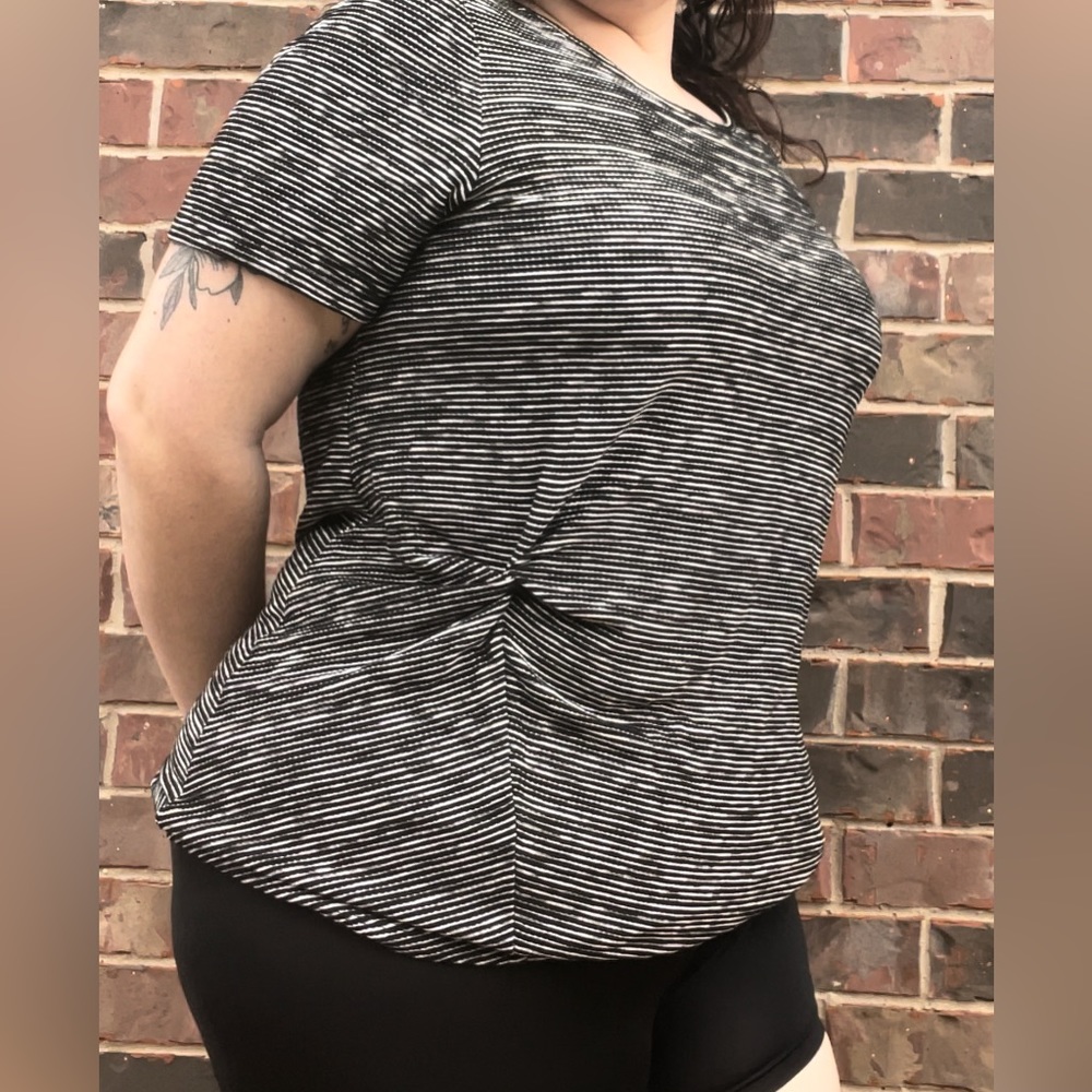 *SALE* Christopher & Banks Knot Tie Top Black & White Striped Short Sleeved XL